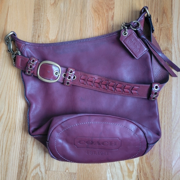 Coach Handbags - COACH Bleecker Tattersall XL Duffle burgundy braided whipstitch adjustable strap